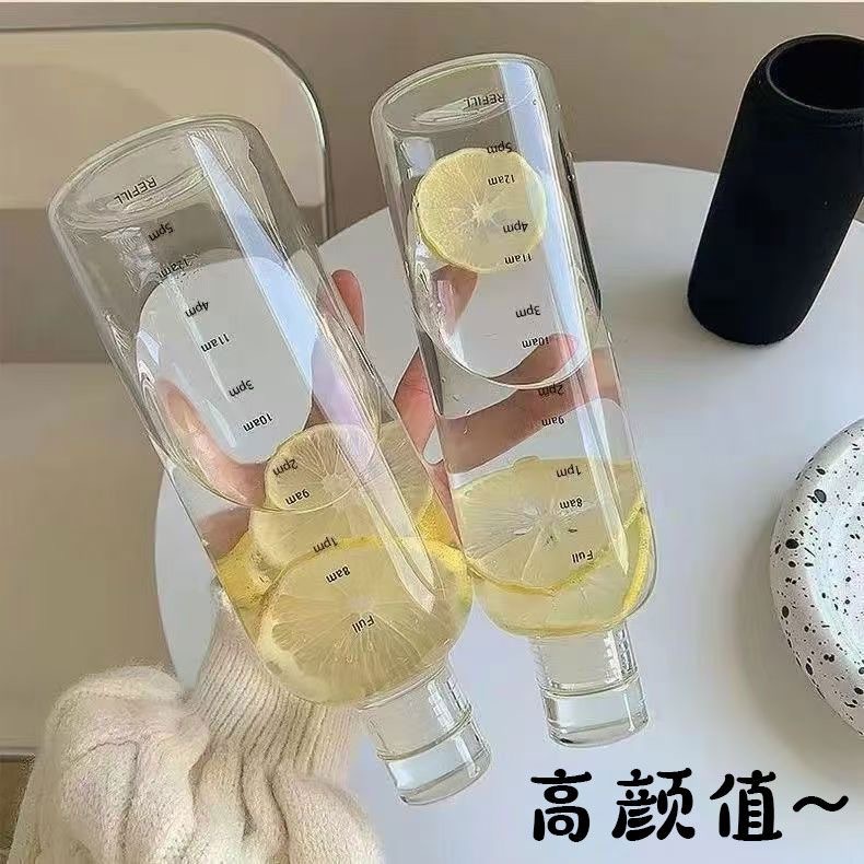 Стакан с временной шкалой, популярный пластиковый стакан, противоударный, для мужчин и женщин, с высоким цветовым значением