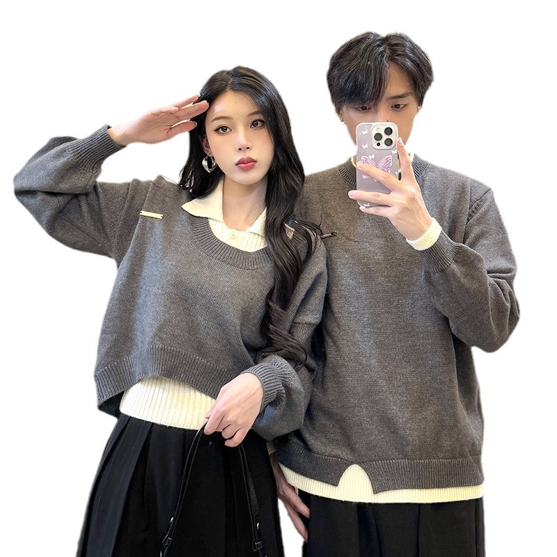2024 autumn and winter lovers thick three-piece women's sweater sweater suit men's sweater