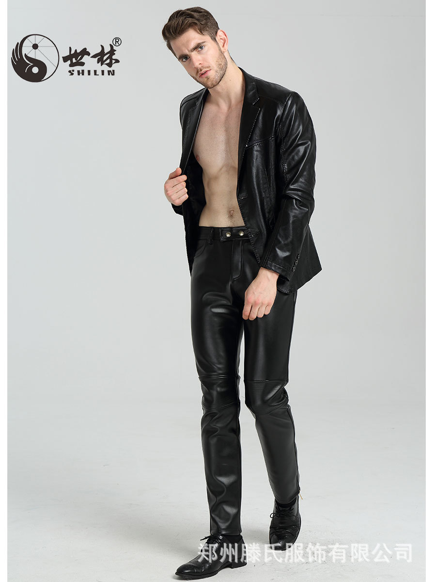 Cross-border young and middle-aged leather pants men's European and American Spring and Autumn New zipper slim size thin motorcycle cycling trend wholesale