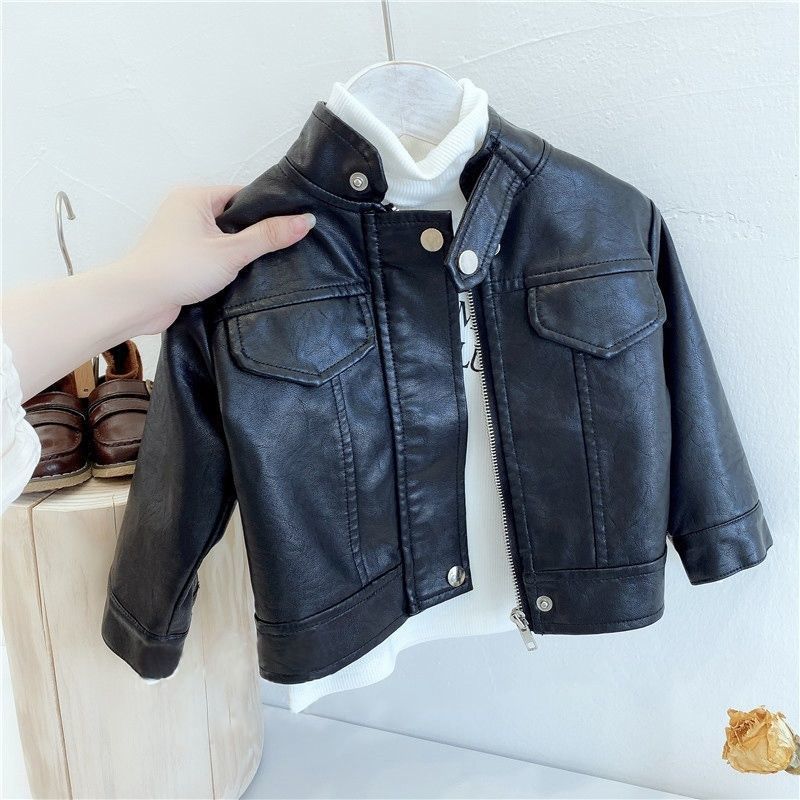 Children's Motorcycle Leather Jacket 2023 New Spring and Autumn Winter Girls' Jacket Boys' Stylish Jacket 6356