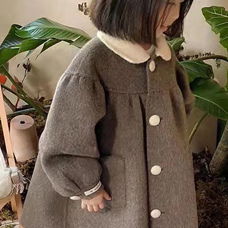 Girls' woolen coat winter New Korean style western style doll collar mid-length coat for children