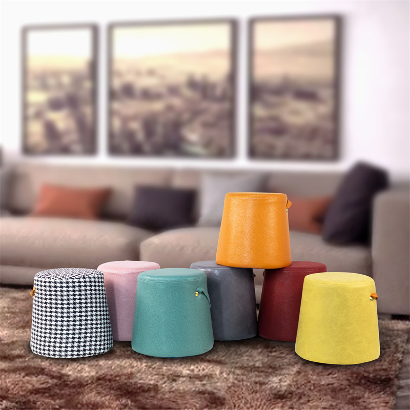 Household portable low stool simple shoe changing stool bench living room coffee table sofa Pier solid wood stool creative leather stool