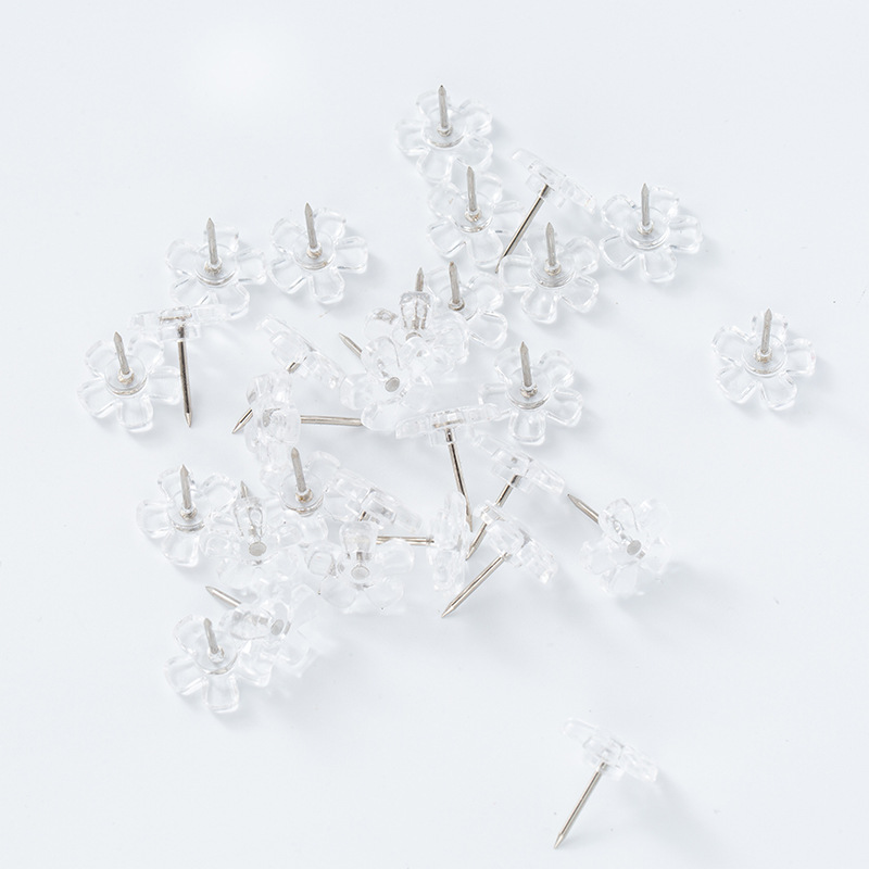Amazon yiwu factory I-pin pushpin cork plastic pushpin press pin press pin transparent plum blossom pin flower pin