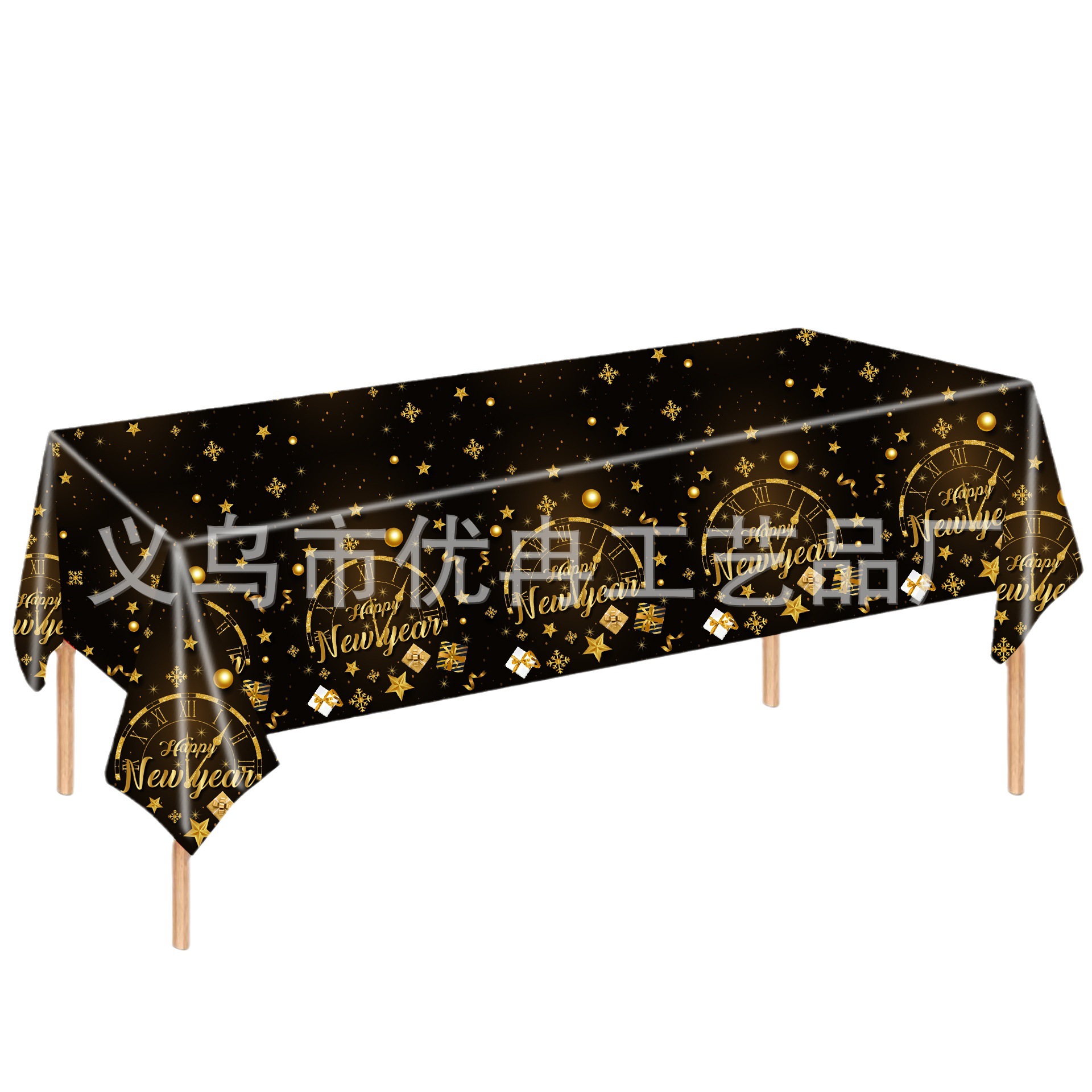 New Black Gold Happy New Year 137 * 274c Disposable PE Plastic Dining Cloth Tablecloth Tablecloth Party Arrangement Supplies