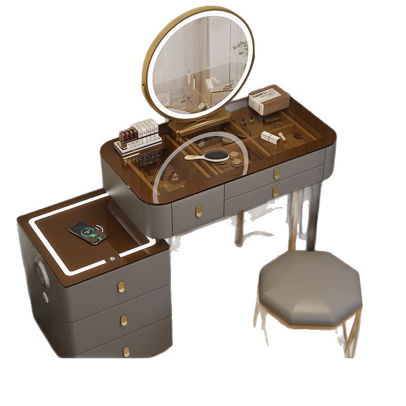 Smart Bedroom Dressing Table Wireless Charging Light Luxury Soft Bag Dressing Table Modern Simple Multi-Functional Solid Wood Dressing Table