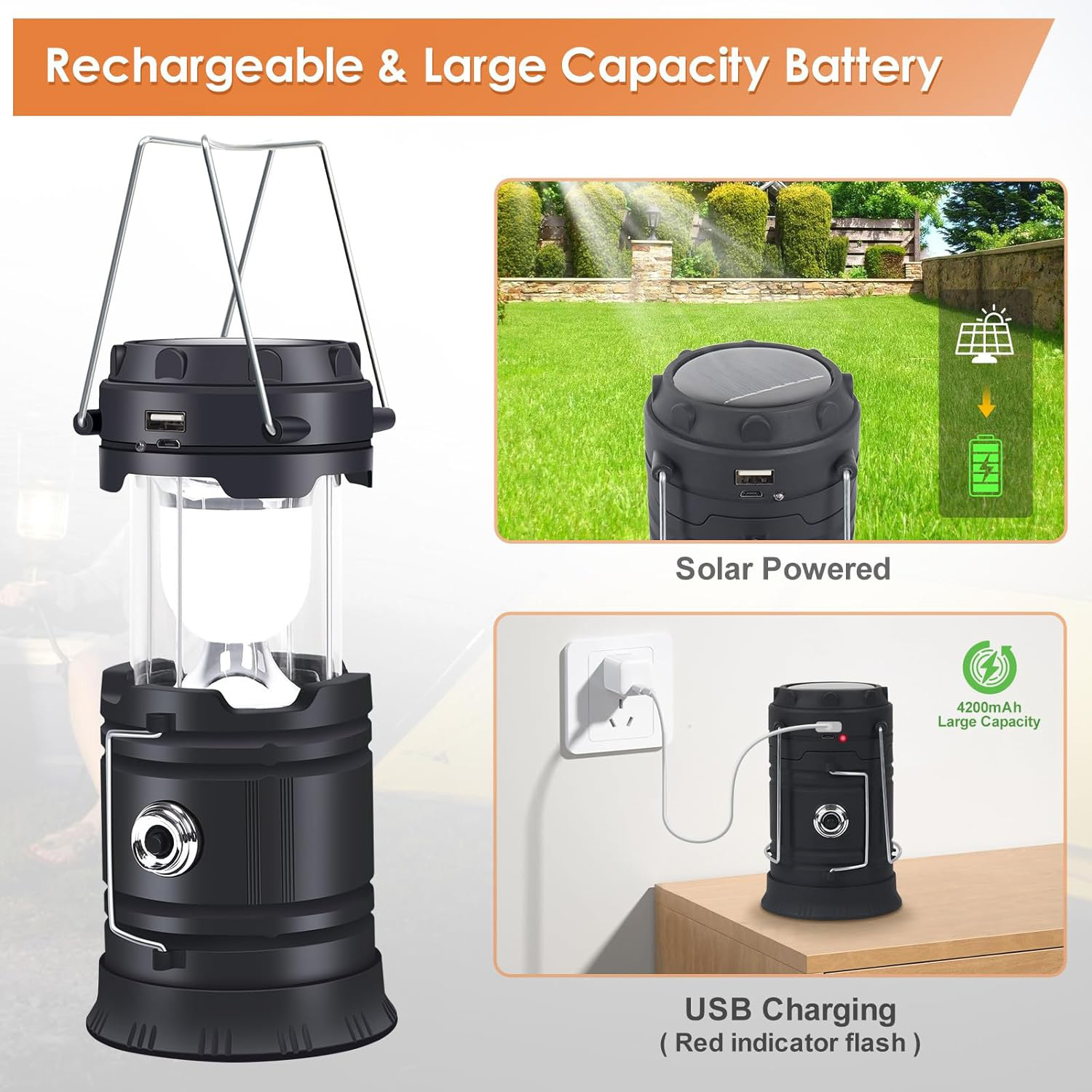 Outdoor New Horse Lantern 5800 camping light solar rechargeable LED camping tent multifunctional portable stretch light