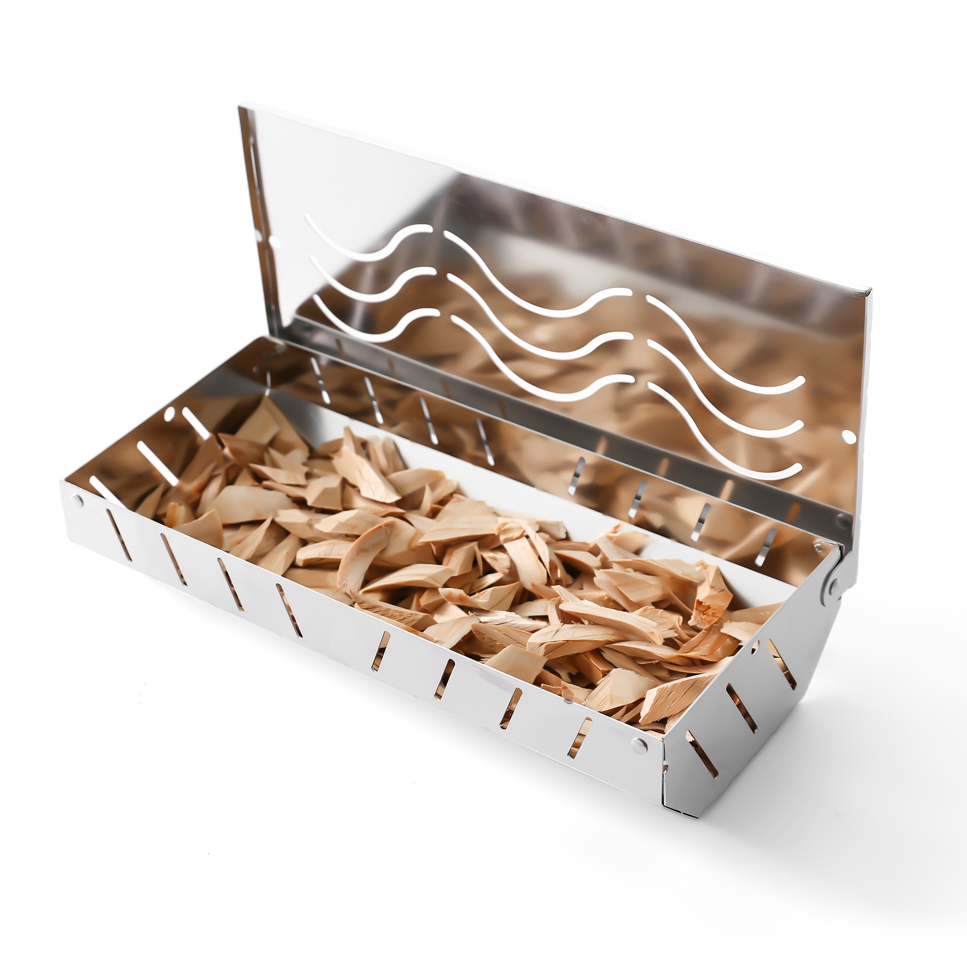 Amazon's New Stainless Steel Smoked Meat Wood Chip Box Fruit Wood Smoking Square Smoked Meat Box Barbecue Utensil Box American Style