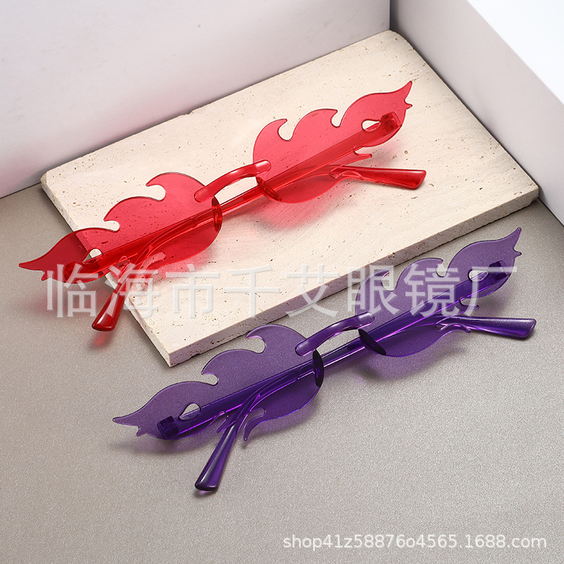 New European and American Cross-border Flame Sunglasses Frameless Personality Colorful Ball Glasses Trendy Fashion Show Party Sunglasses