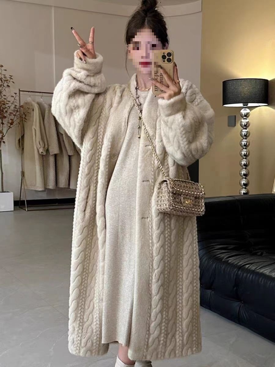 New Year's New Lazy Style Long Retro Twist Mink Velvet Coat Imitation Fur Cardigan Jacket for Women