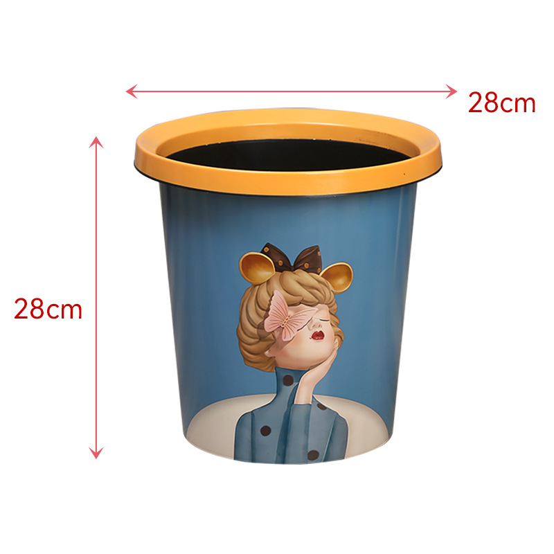 Factory wholesale kitchen trash can household cartoon pressure ring uncovered plastic bucket living room bathroom five yuan shop paper basket