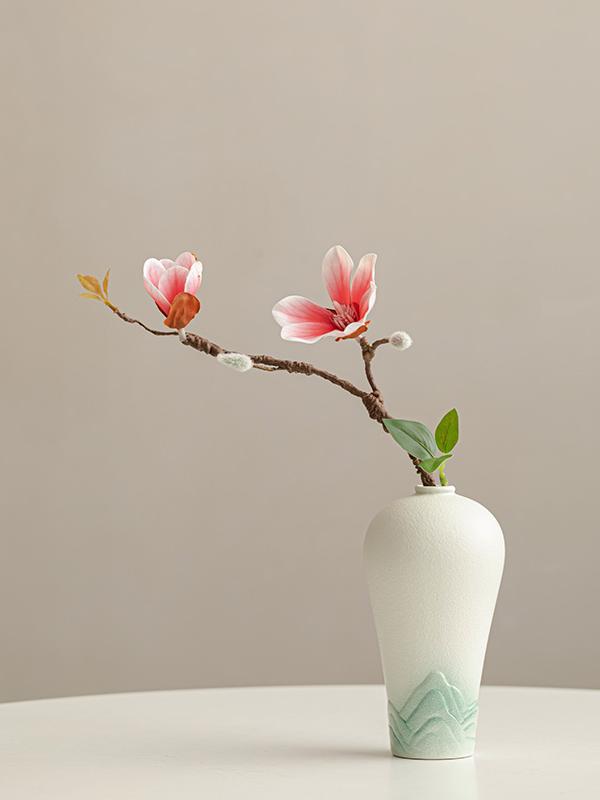 White Vase Desktop Flower Home Dining Table Ornaments Hydroponic Green Plant Artificial Flower Fake Flower Decoration Flower Ornament