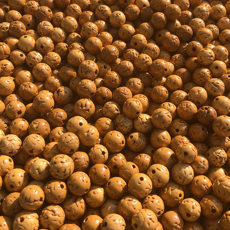 Manufacturer Supplies Toothless Small Rudraksha Loose Beads 108 Round Nail Bone Pattern Dry Grinding Rudraksha Long String