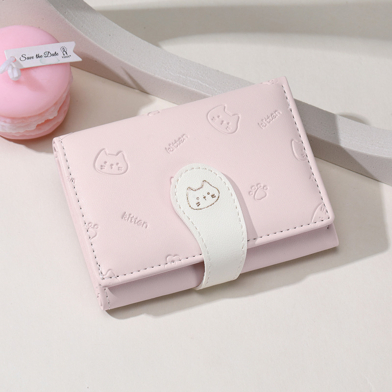 Cat Little Tail Cute Women Card Bag Wallet High Fashion Buckle PU Short Three-fold Coin Purse wallet