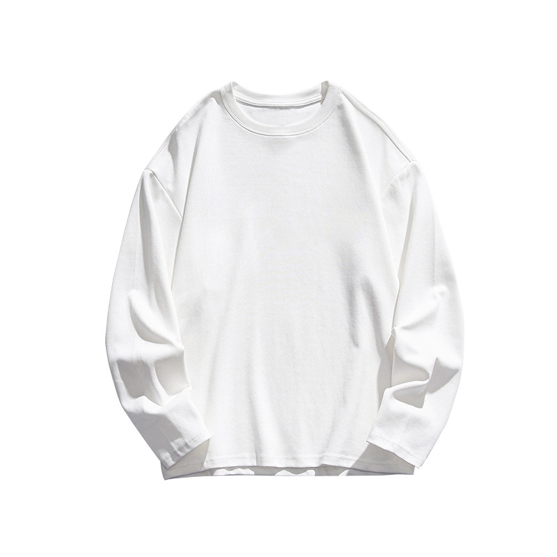 Factory straight hair 250g heavy cotton long sleeve T-shirt women men and women with solid color white crew neck Joker base shirt