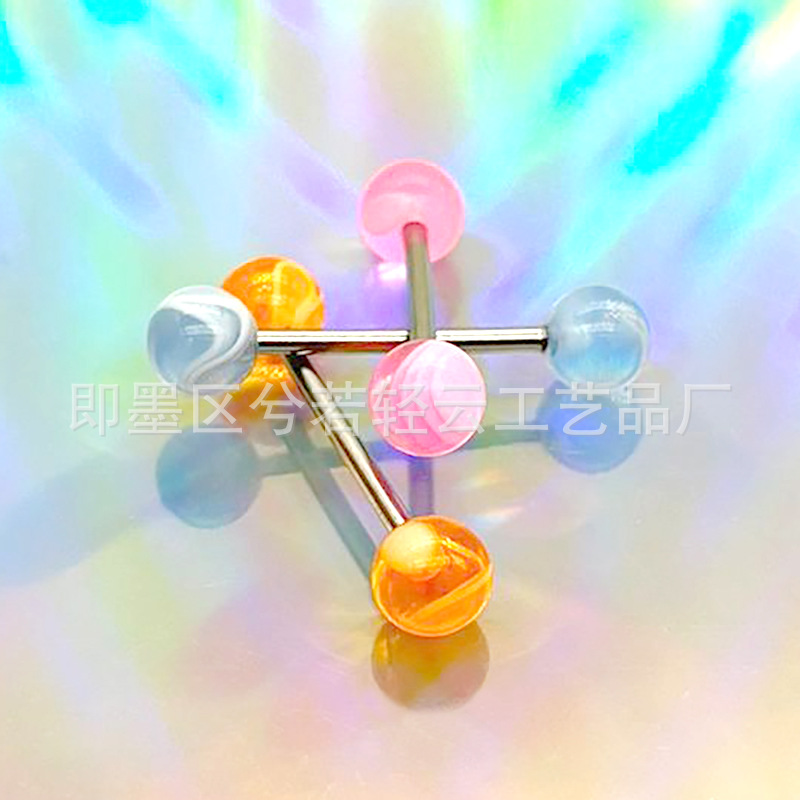 Cross-border cloud pattern tongue Nail MARBLE acrylic puncture jewelry ear bone nail 6mm marbling tongue nail replacement ball