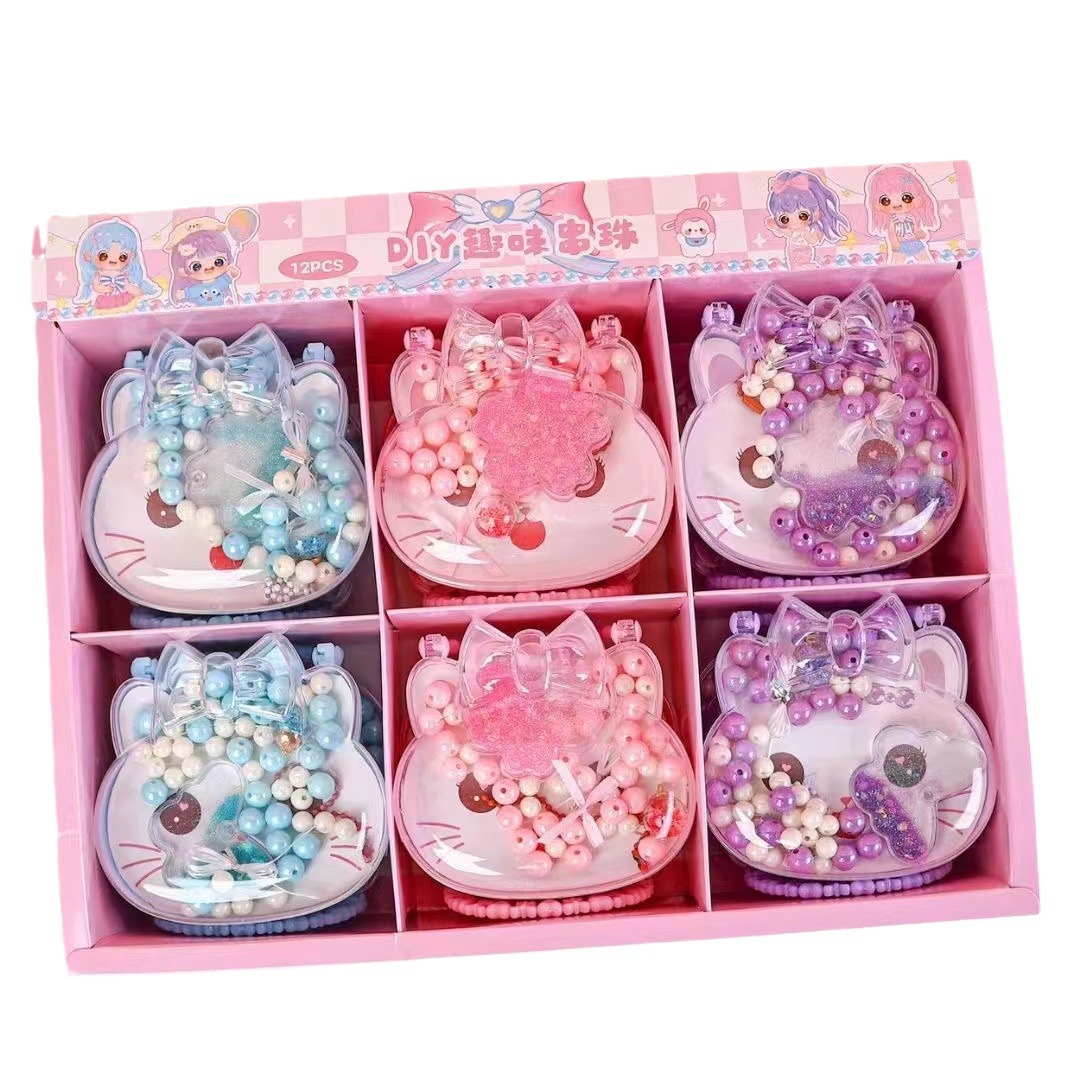 Portable box cat quicksand Goka beaded necklace suit children's handmade necklace bracelet beaded toy with pendant