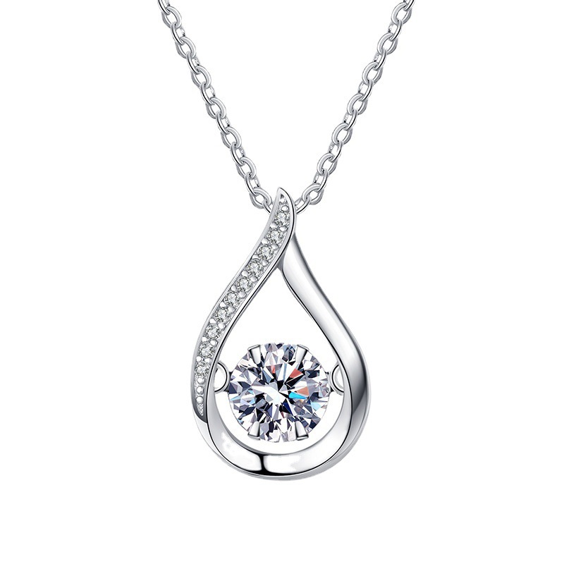S925 Sterling Silver Pendant Moissanite Necklace for Women, Water Drop Light Luxury French Style, Dynamic Mature Temperament, High-End Collarbone Chain