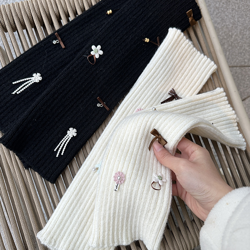 Falling pool knitting ~ ballet style bow pile socks autumn and winter warm cute girl knitted calf cover y2g women