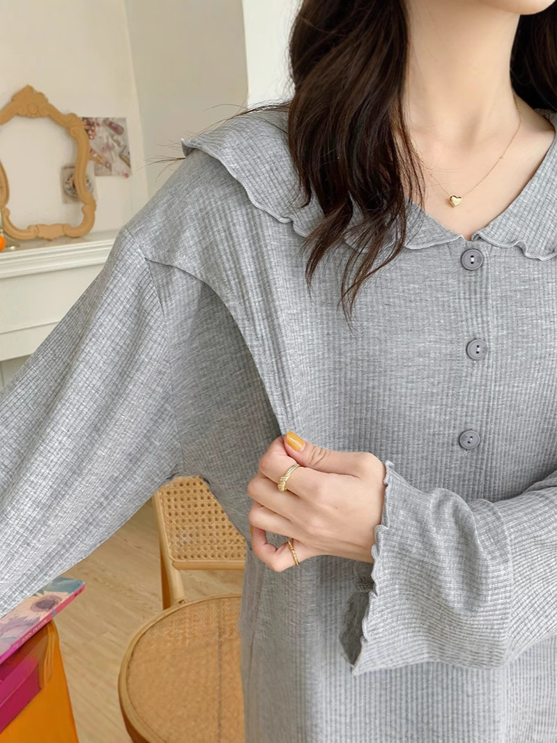 Maternity Long-Sleeve Long-Pants Set for Postpartum Nursing Sleepwear, Spring and Autumn Loose Plus-Size Maternity Loungewear