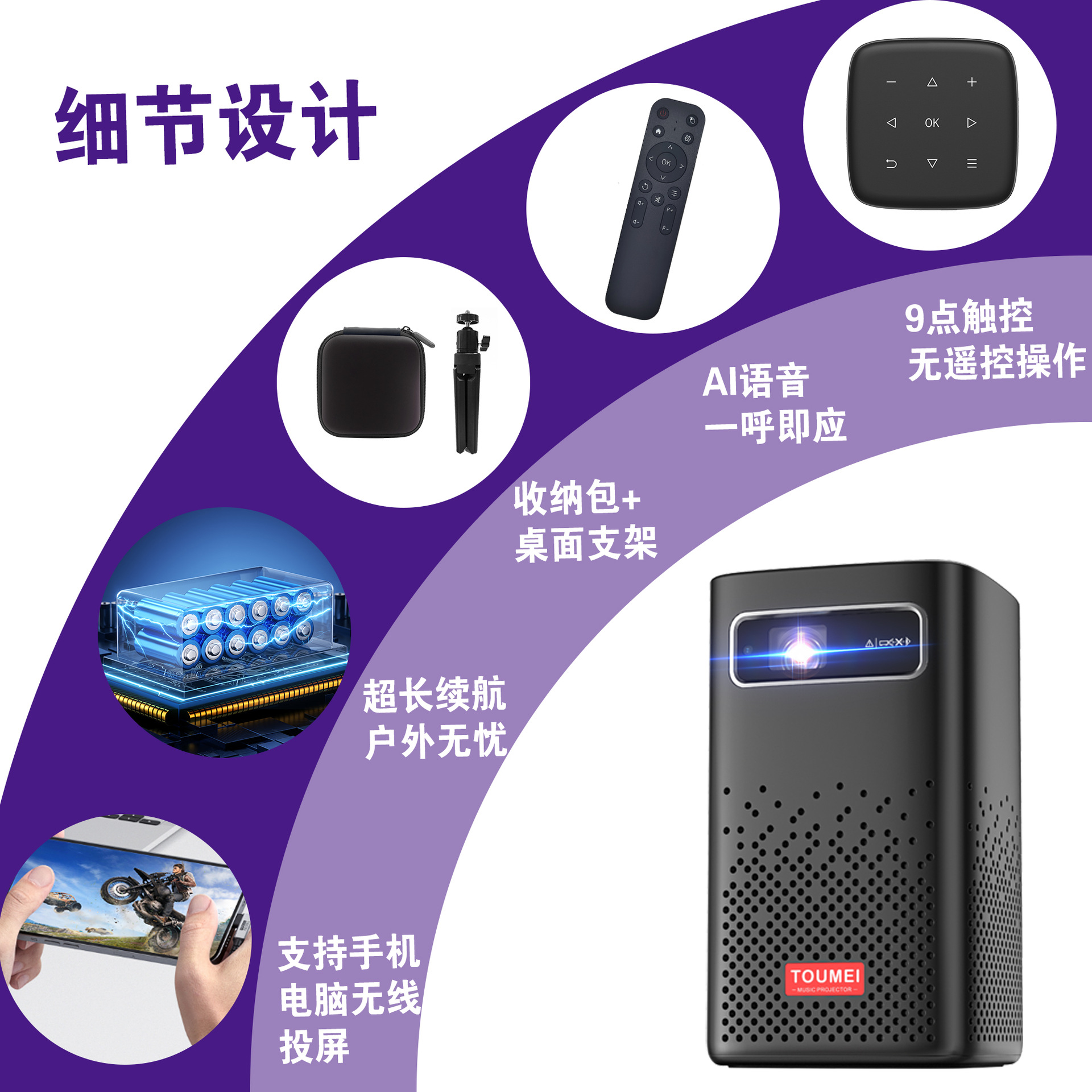 Projector Home C900 Portable Built-In Battery 4K Ultra High Definition Automatic Focus Dlp Projector Source Factory