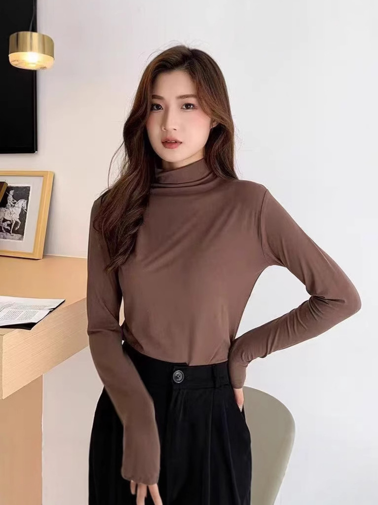 A2024 # Nine-Color Half Turtleneck Facial Mask Base Layer Modal Skin-Fribottomly High-Elastic Slim Long-Sleeved Facial Mask