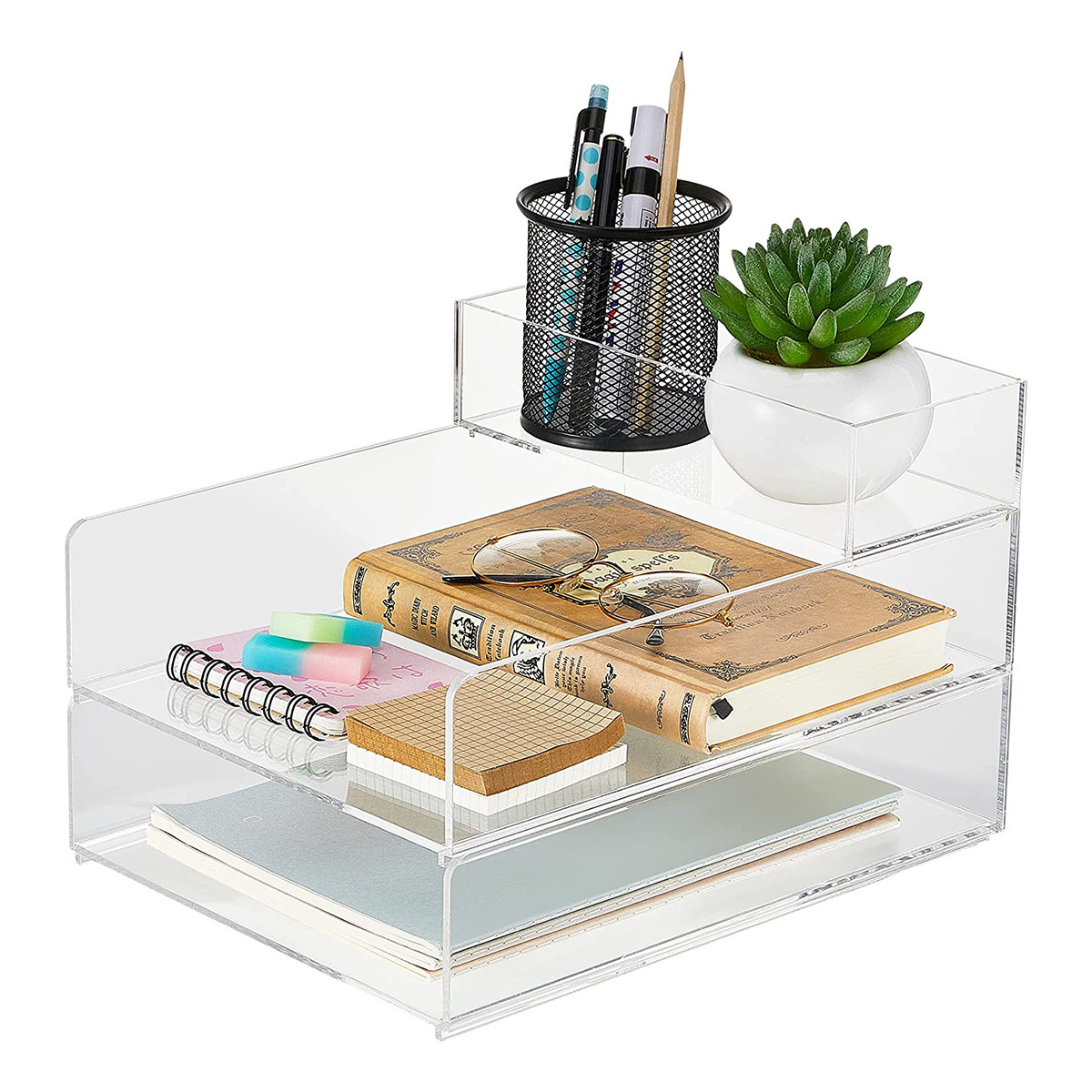 Cross-Border Acrylic File Tray Transparent Stackable Plus A4 Paper Plate Letter Information Storage Rack