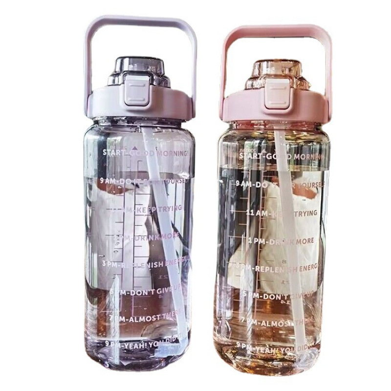 Large-Capacity Water Cup Summer Sports 2000ml Graduated Straw Plastic Cup High Temperature Resistant Water Bottle Men's and Women's Large Water Kettle
