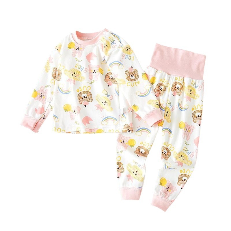 Spring and Autumn Baby High Waist Belly Protection Underwear suit for Boys and Girls Autumn Clothes and Autumn Trousers Baby Children Cotton Home Clothes Cute