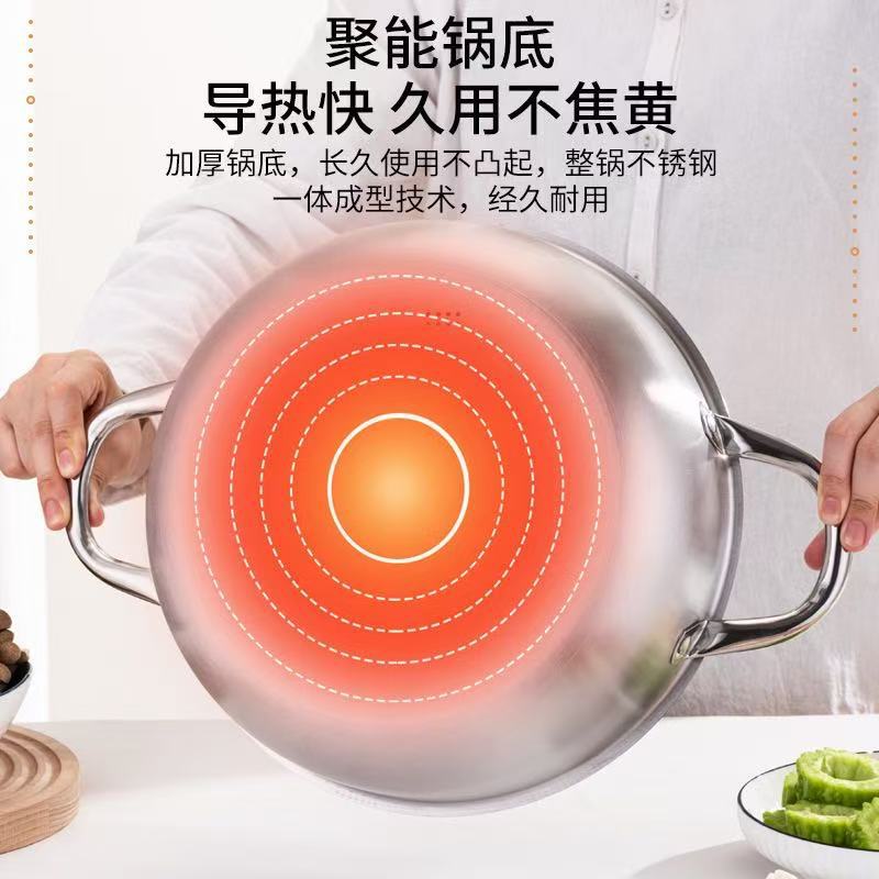 Stainless Steel Double-Ear Non-Stick Frying Pan, Light Oil Fume Cooking Pan, Household Gas Induction Cooker, Uncoated Honeycomb Frying Pan