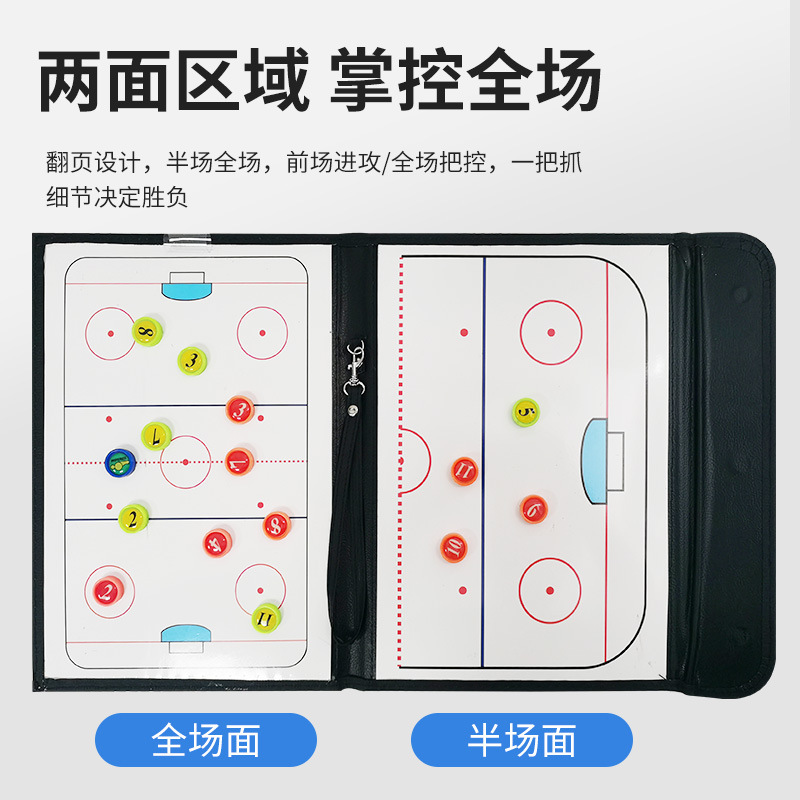 Three-fold ice hockey tactical plate color folding coach plate leather teaching plate magnetic with pen coach plate 2.5 fold