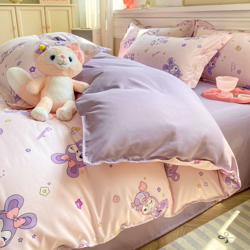 Ins small fresh four-piece set skin-friendly water-washed cotton sanding single bed sheet quilt cover student dormitory three-piece set wholesale