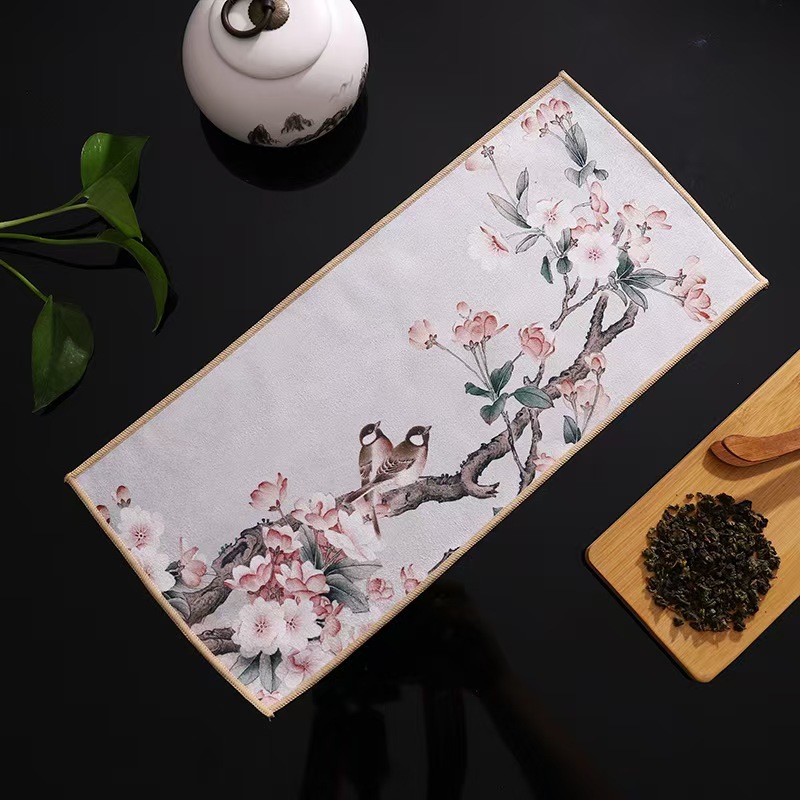 Suede Tea Towel Tea Cloth Tea Table Towel Rag Light Luxury Chinese Style Painted Trendy Antique Absorbent Pot Towel Tea Mat