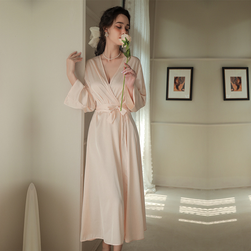 bride morning gown female red nightgown wedding makeup bridesmaid group wedding kimono satin long bathrobe