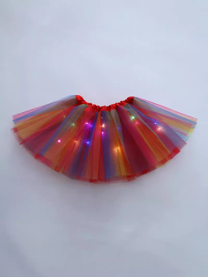 Foreign Trade European and American Children's Rainbow Printed Light Tutu Skirt with Light Half-length Mesh Skirt LED Light Tutu Skirt