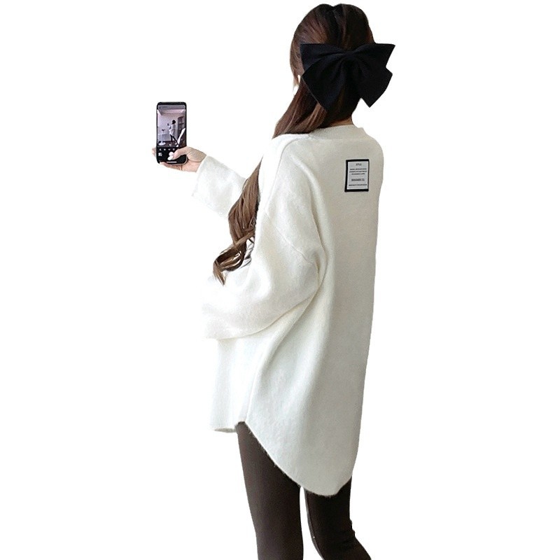 Pregnant Women's Autumn Fashion Mom's New Mid-length Lazy Style Design Sense Loose Slimming Thickened Knitted Base Top