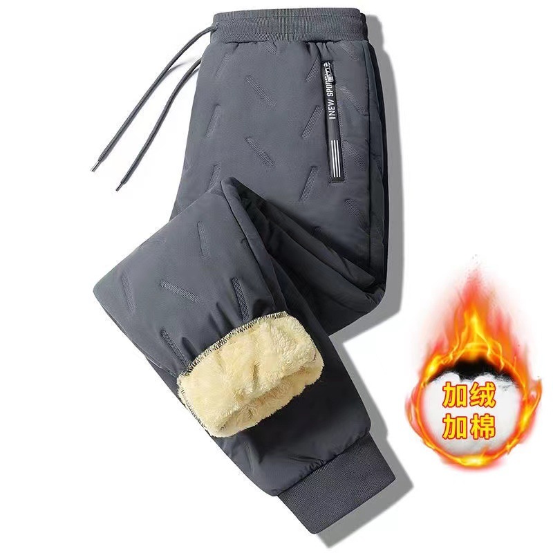 Winter fleece-lined plus fat thick lamb fleece warm kneepad men's warm pants double zipper elastic toe long pants