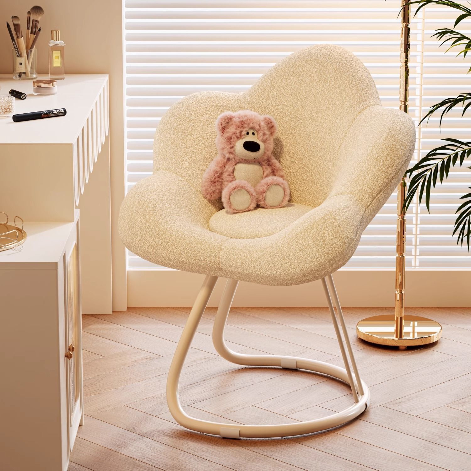 Internet Celebrity Makeup Chair Girls Bedroom Dressing Table Stool Light Luxury Cream Style Rotating Makeup Stool Petal Back Chair