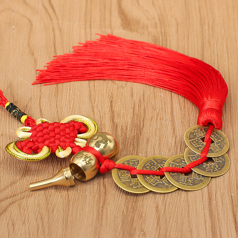 Door-To-Door Five Emperors Money Pendant Auspicious Knot Copper Gourd Pendant Fulu Ankang Five Emperors Money Authentic Auspicious Pendant