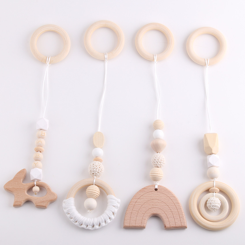 Nordic ins Style Decorative Wooden Baby Gym Rack Children's Toy Beech Wooden Ring Teeth Gum Four-piece Set