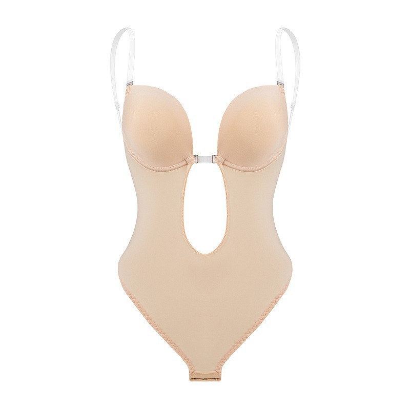 European and American Cross-border plus size Shaping Clothes Deep V Invisible Shoulder Strap Belly-tucking Tunic Leaky Strap Bra Shaping jumpsuit