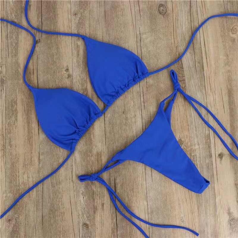 New European and American Bikini Swimsuit Pure Color Export Three-point Sexy Swimsuit Women's Split Adjustable Tie
