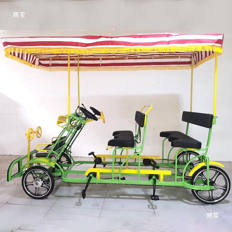Four-Wheel Sightseeing Bicycle for Two, Four, Three, Multiple People, Double, Parent-Child, Integrated Wheel for Tourist Attractions
