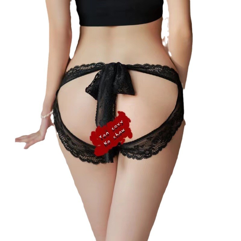Women's Summer Thin Low Waist Bow Lace Perspective Pure Breathable Briefs
