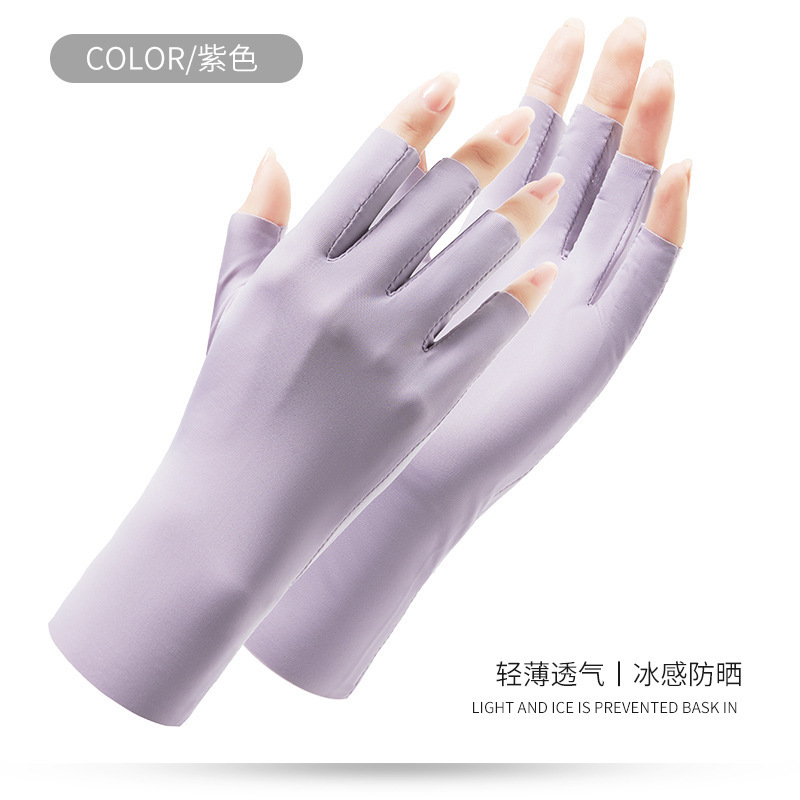 Summer ice silk student cycling half finger female nail UV protection outdoor driving breathable thin men's sun protection gloves