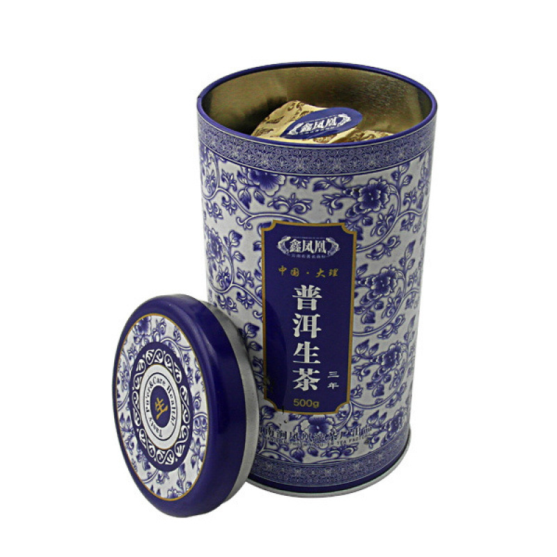 Коробка для сырого чая Mi Qi с внутренней крышкой, круглая синяя и белая фарфоровая коробка для сырого чая Pu'Er