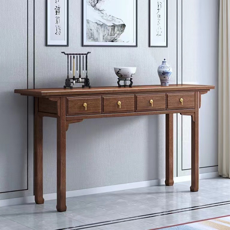 New Chinese-Style Solid Wood Six-Piece Hall Set with a Walnut Altar Table and Eight Immortals Table for Rural Home Use