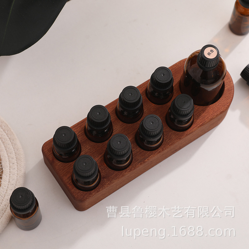 in stock Ebony Sandalwood Essential Oil Display Stand One Layer Essential Oil Roller Bead Bottle Drop Cork Bottle Dotteri Solid Wood Display Stand Customized