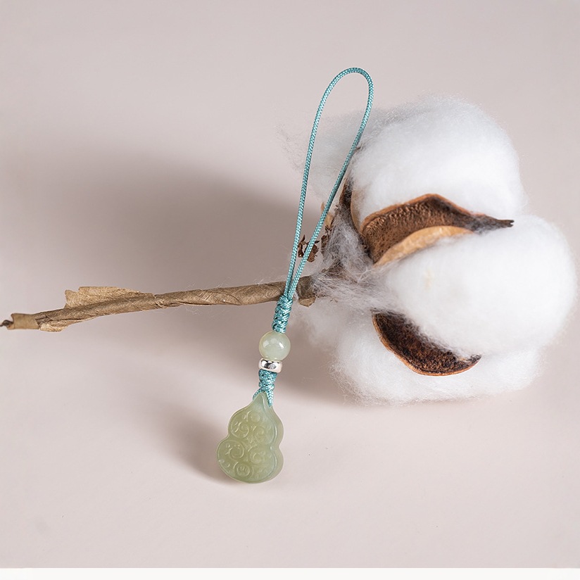 Mobile Phone Lanyard Natural Hetian Jade Gourd Mobile Phone Chain Jade Small Pendant S925 Silver Male and Female Couple Key Lanyard