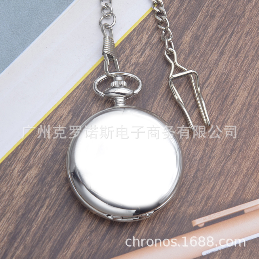 Cross-border classical pocket watch wholesale two-sided light up white pocket watch matte silver two-sided light retro full-light pocket watch