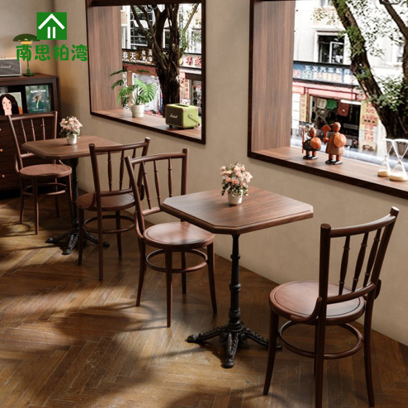 American Retro Cafe Solid Wood Table and Chair Combination Internet Celebrity Western Restaurant Restaurant Commercial Dining Table Milk Tea Shop Chair